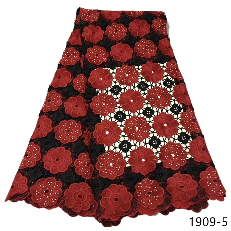 

(5yards/pc) High quality Wine Red African big cord lace fabric beautiful guipure lace fabric for party dress 1909
