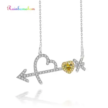 

Rainbamabom Real 925 Solid Sterling Silver Heart Citrine Gemstone Birthstone White Gold Pendant Necklace Jewelry Gift Wholesale