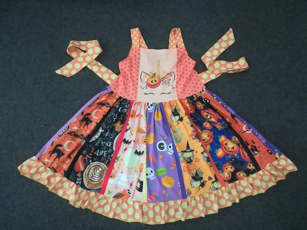 Wholesale/retail unicorn dress baby girls cute pumpkins kids dresses halloween style children's clothing gxj