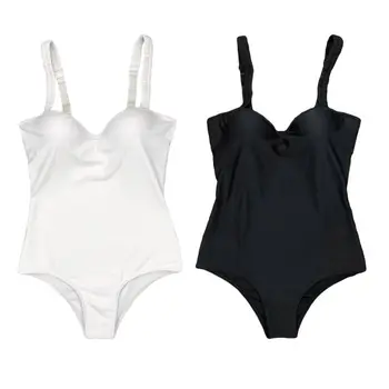 

Womens Sexy One Piece Bikini Pleated Wide Straps Solid Color Monokini Push Up Underwire Immovable Padded Swimsuit Deep V-Neck Bo