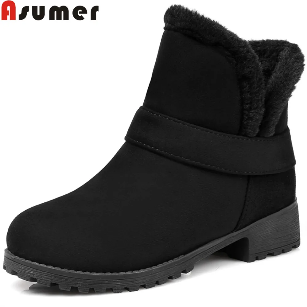 ASUMER/модные женские ботинки Цвет черный бежевый Женские зимние из флока с круглым