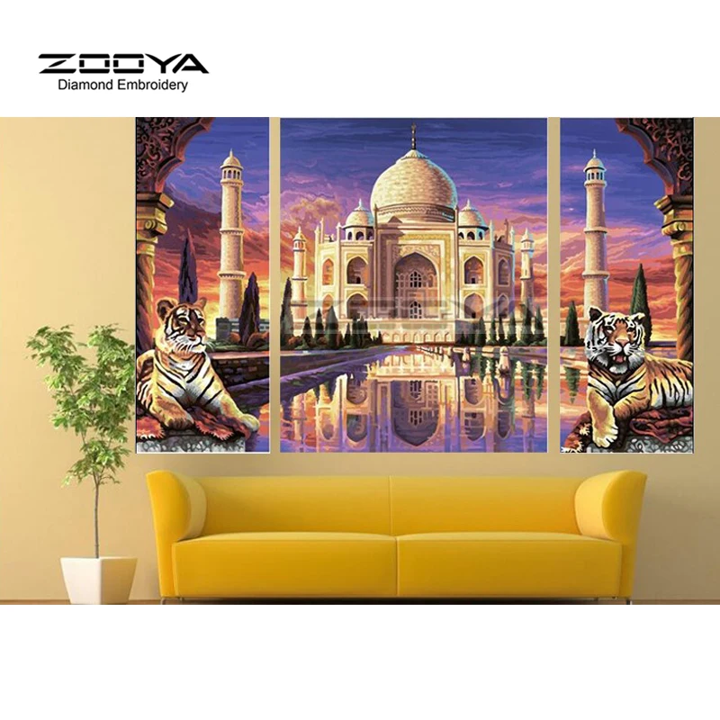

ZOOYA Diamond Embroidery 5D DIY Diamond Painting Castle and Tiger 3PCS Diamond Painting Cross Stitch Rhinestone Mosaic BJ1524