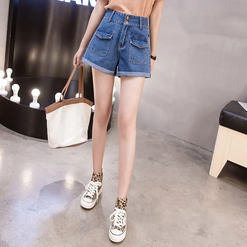Plus Size Shorts Jeans Women High Waist Pockets Simple Cuffs Summer Shorts Feminino Casual Korean Loose Blue Denim Shorts S-5XL Plus Size Shorts Jeans Women High Waist Pockets Simple Cuffs Summer Shorts Feminino Casual Korean Loose Blue Denim Shorts S-5XL
