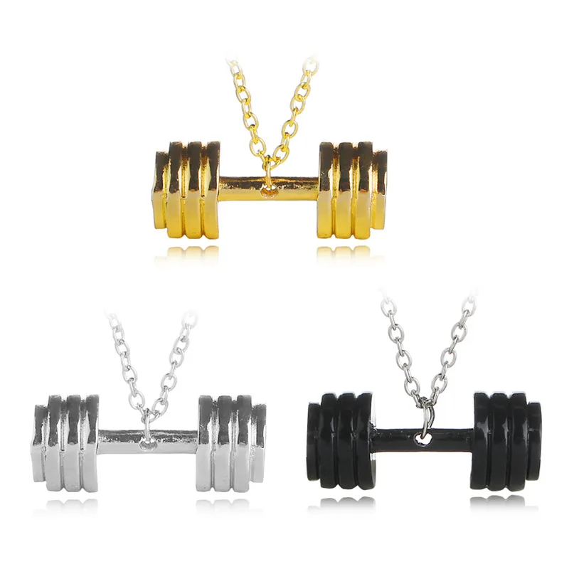 

New dumbbell pendant fitness necklace couple bodybuilding gym barbell necklace fitness jewelry gift