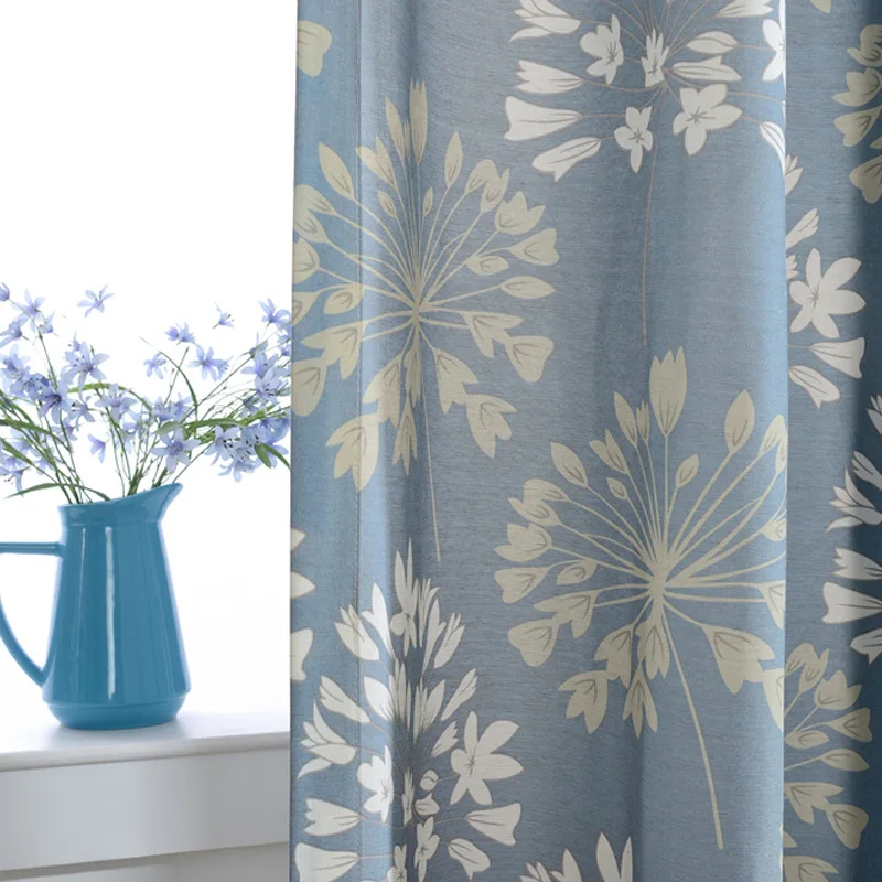 

Blue White Curtains for Bedroom Polyester cotton Shading Printing Curtains for Living Dining Room