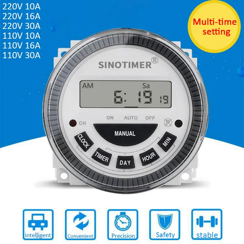 110V 220V 10A 16A 30A Programmable Timers Switch Digital LCD 16 Repeat programs 7 Days Hour minute Control Timer