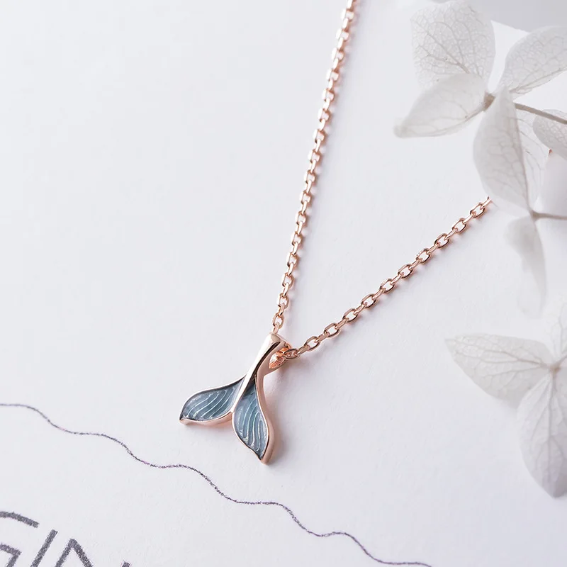 blue drop glaze Mermaid tail silver necklace woman S925 silver jewelry for women fashion silver necklace High quality girl gift