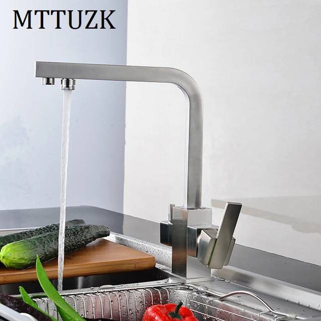 Special Price MTTUZK Square Brushed nickel Multifunctional Kitchen Hot Cold Water Kitchen Faucet Pure Water Faucet Drinking Water Mixer Tap