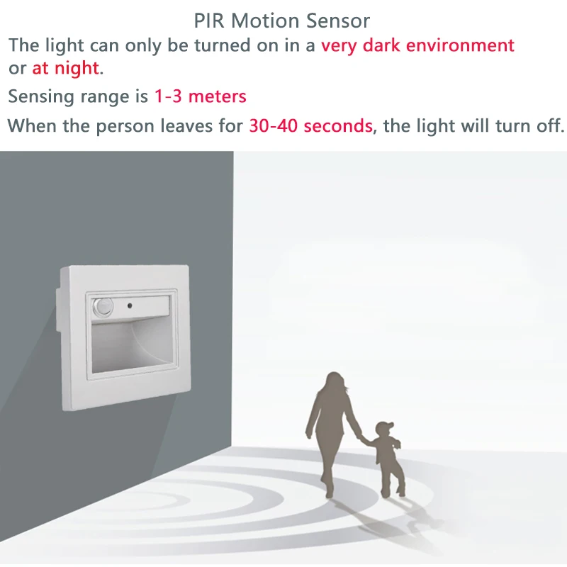 1,5 Вт 2,5 Вт PIR датчик движения светодиодный лестничный светильник инфракрасный индукционный настенный светильник для человеческого тела встраиваемый лестничный настенный светильник ZBD0010
