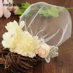 TOPQUEEN H260-WS голову обруч Свадебные повязки завеса шляпа резинка для волос с цветами свадебные тиара, свадебное головное украшение свадебные