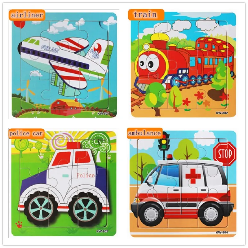 

Wood Puzzle Animal Series Three Monks Airliner Train Ambulance Car Educational DIY Toys For Children Puzzles Gift Cartoon Jigsaw