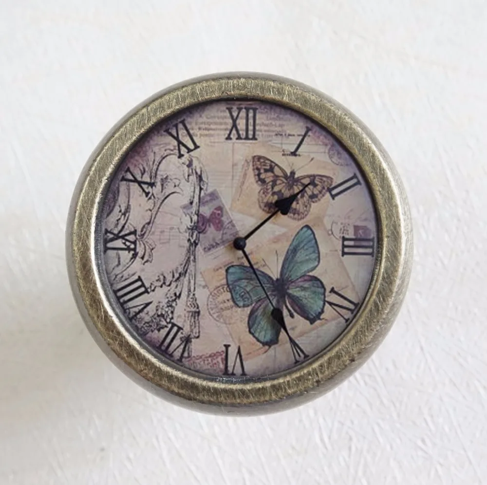 

Butterfly-Crystal Dresser Knob Drawer Knobs Antique Bronze / French Cabinet Handles Pull Ornate / Furniture Hardware