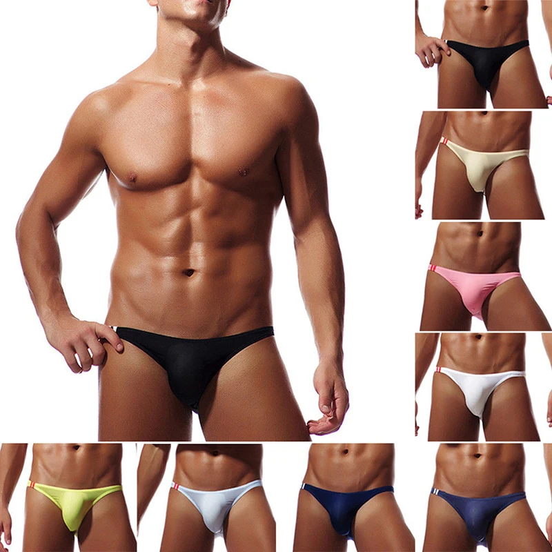 Men's Smooth Soft Sheer Briefs Breathable Ultra Thin Underwear Summer Mini Bikini Underpants U Convex Underwear 8 Colors