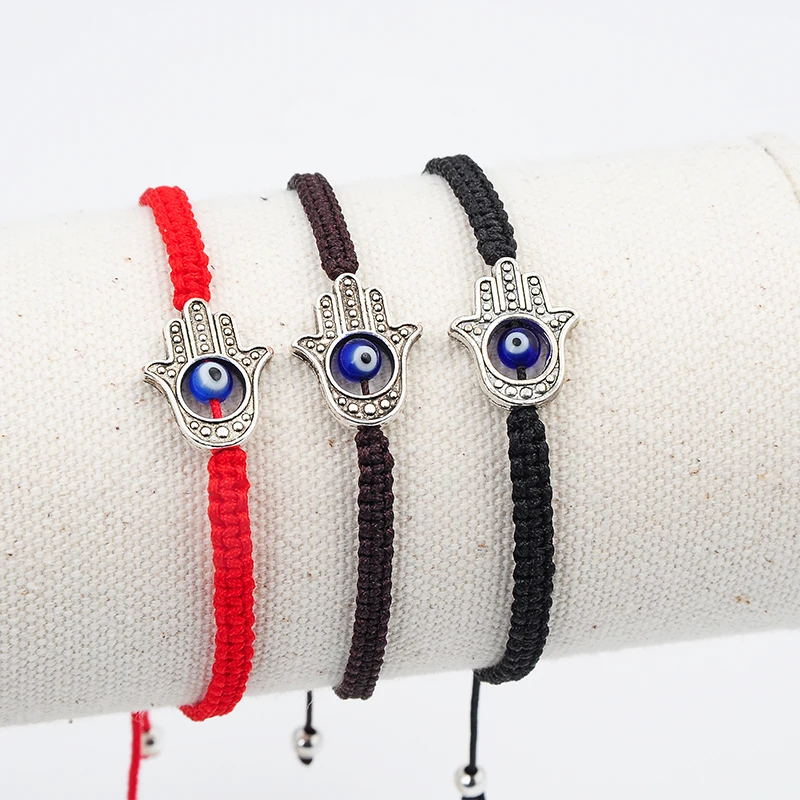 

New 1pc fashion Black string evil eye beads hamsa hand thread bracelet & bangle for women lucky red bracelet jewelry accessories