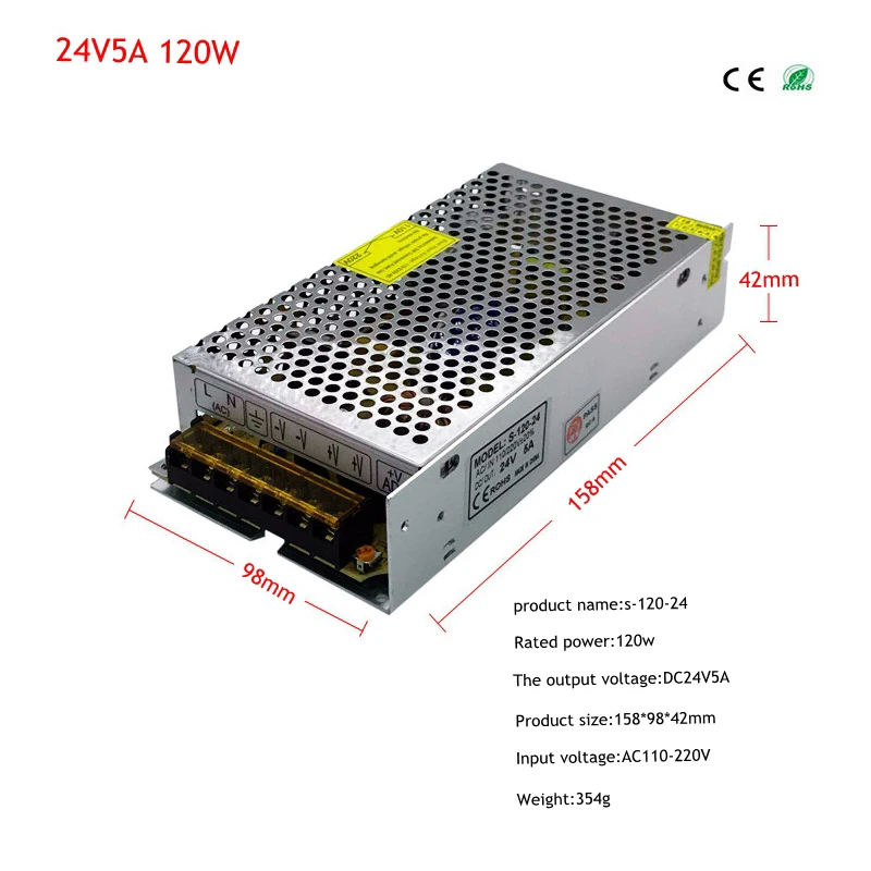 AC110V/220 V постоянного тока до DC5V 12 V 24 V 1A для 60A трансформаторы светодиодный драйвер Мощность адаптер для Светодиодные ленты Выключатель света