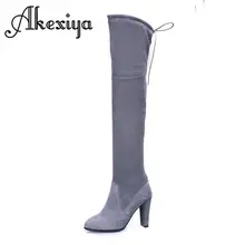 Chaude 2016 Nouveau concepteur suede mince cuisse haute bottes femme tenis feminino sur le genou femmes sexy chaussures talons hauts hiver chaussures