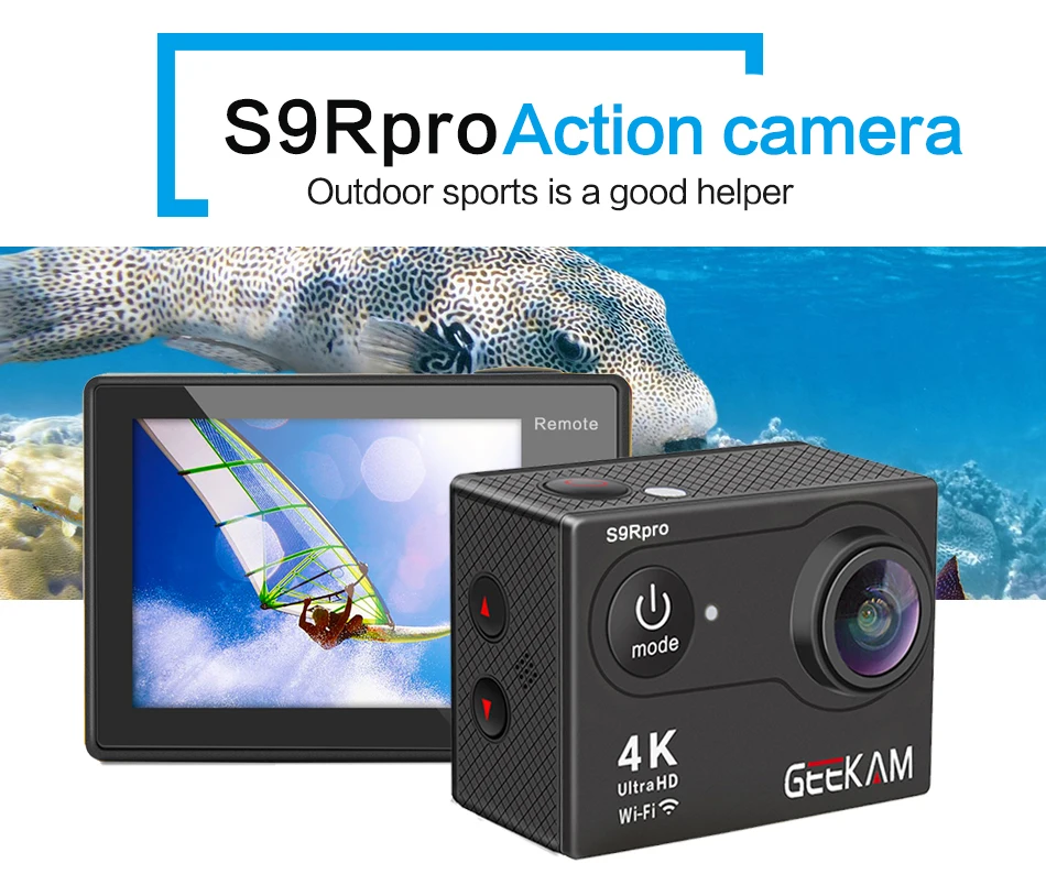 GEEKAM S9Rpro Экшн-камера Ultra HD 4K 30fps 16MP WiFi 2," Подводный Водонепроницаемый шлем видеокамера s Спортивная камера