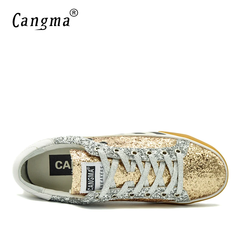 CANGMA Deluxe повседневная обувь мужские кроссовки осенние золотые басы блестки блесток Кожа Зебра Мужская обувь для отдыха Chaussure плюс размер