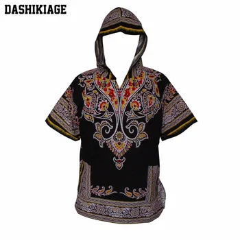 

Dashikiage Mens Hipster African Swag Dashiki Fashion Loose Traditional Long Hoodie Top W/ Hood