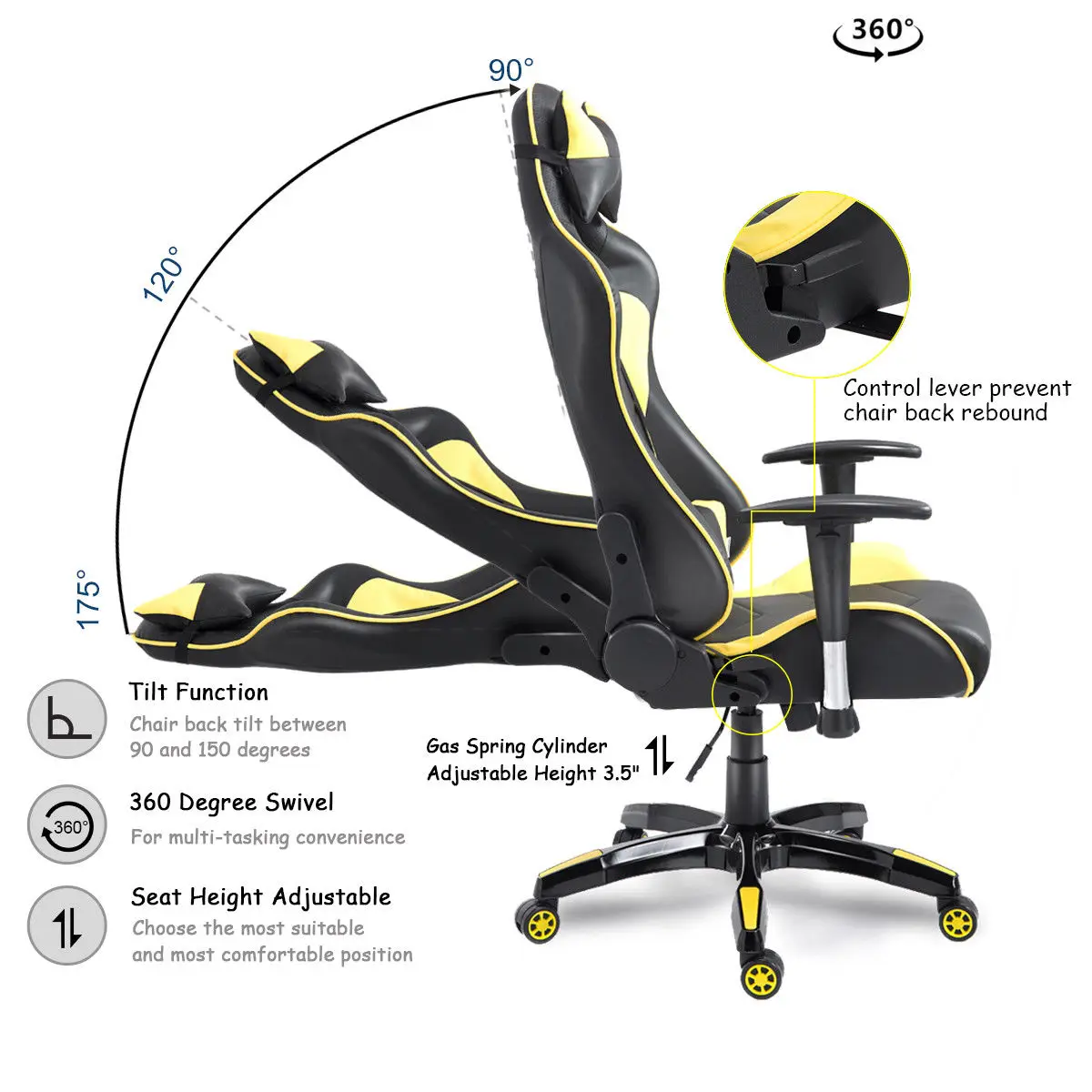  Costway High Back Executive Racing Reclining Gaming Chair Swivel PU Leather Office Chair