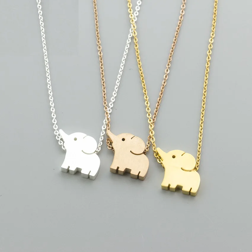 

V Attract 1Pcs Thick Rose Gold Elephant Pendant Necklace Women Children Fashion Jewelry Stainless Steel Colier Femme