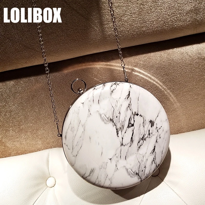 

LOLIBOX Luxury Handbags Women Bags Designer Marble Texture Round Bag Women Day Clutches Messenger Bags Small Evening Party Bag