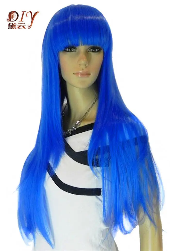 dd001932 Women Blue Straight Heat Resistant Cosplay Long Hair Full Wig D0315 |