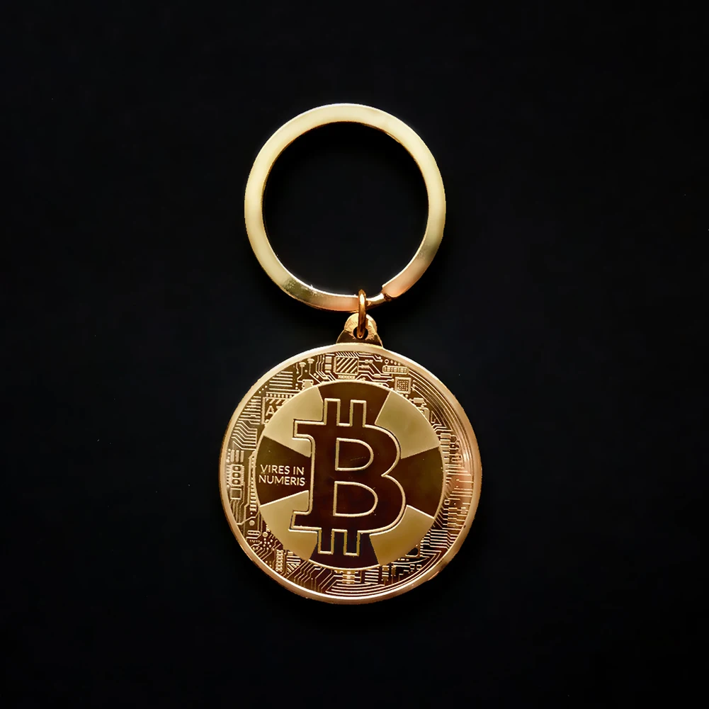 1PC Gold Plated Bitcoin Keychain Gold Silver Commemorative Litecoin Ethereum Coin Keychain BTC Coin Car Bag Keyring Jewelry Gift