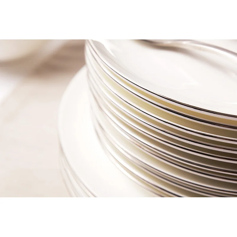 Dinnerware High Quality Plate Dish White Porcelain On-glazed Round 8 Inches 10 Inches Platinum Rim Steak Plates Food Cake Dishes