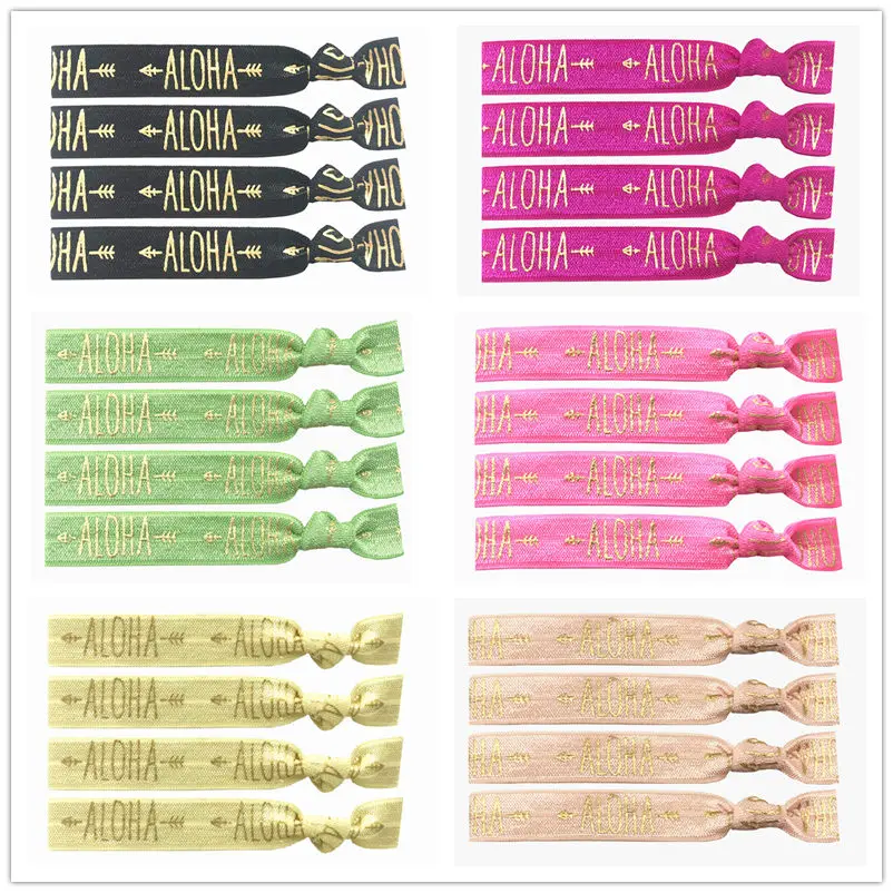 

New Arrive 6 Colors 40pcs 5/8"Aloha Arrow Gold Foil Print Elastic Band Ribbon FOE Hawaiian Birthday Hair Ties Bracelet Wristband