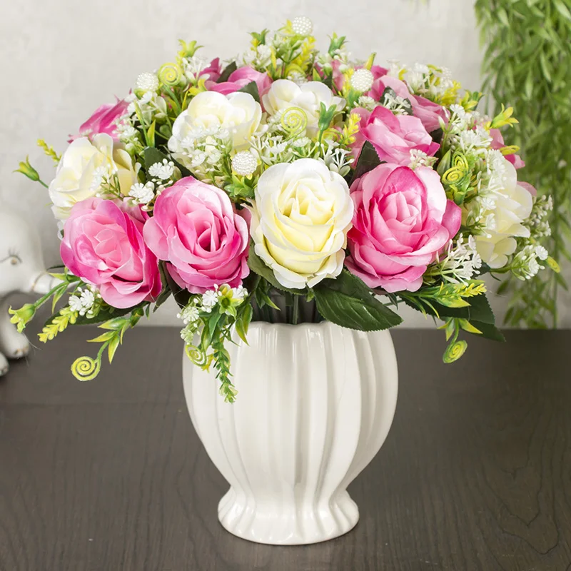 Искусственные цветы цветочный костюм Европейский декоративные розы ваза комната вся украшения