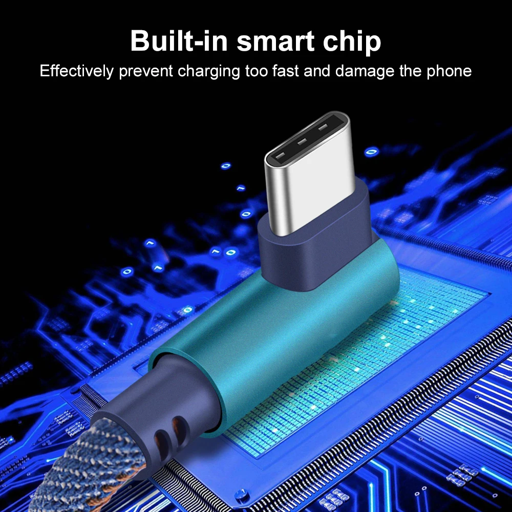 Кабель Type C 2 4a для Samsung S8 S9 S10 Plus Huawei 90 градусов джинсовый USB мобильный телефон