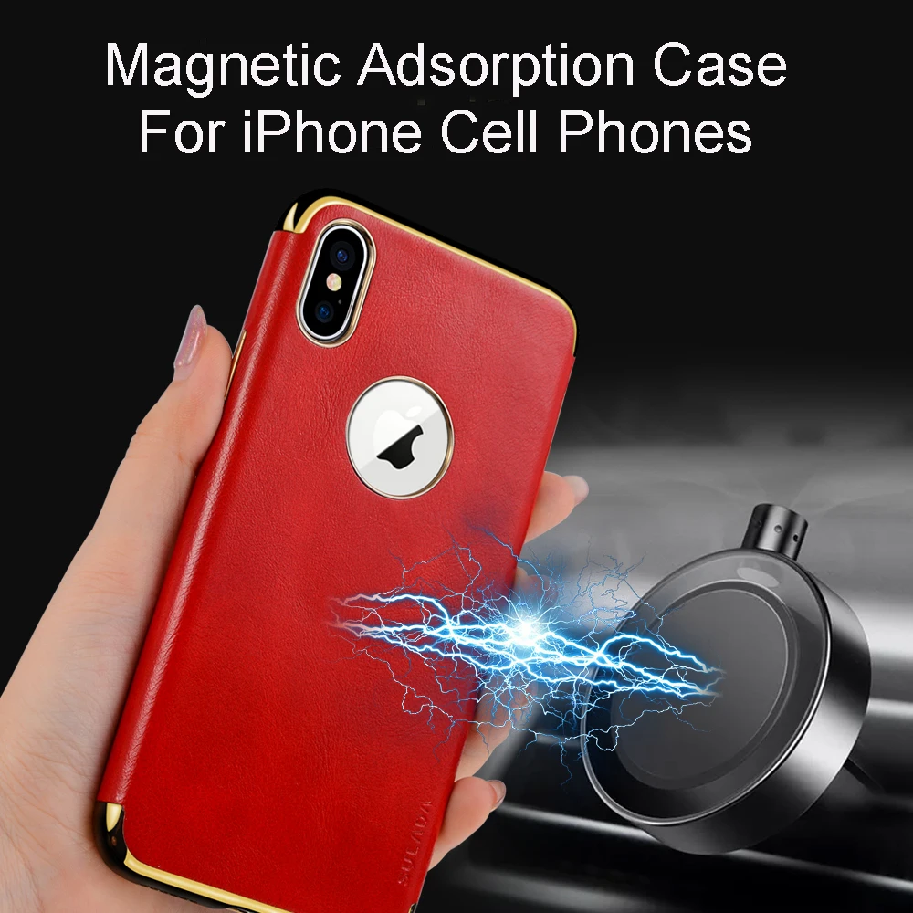 

Car Holder Magnetic Adsorption Case For Apple iPhone 6 6S 7 8 Plus X XR XS Max Luxury Soft Cover Business Vintage Leather