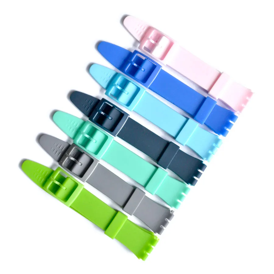 High Quality Black White Navy Brown 17mm 19mm 20mm Silicone Rubber Watchband For Swatch Colorful Rubber strap plastic buckle