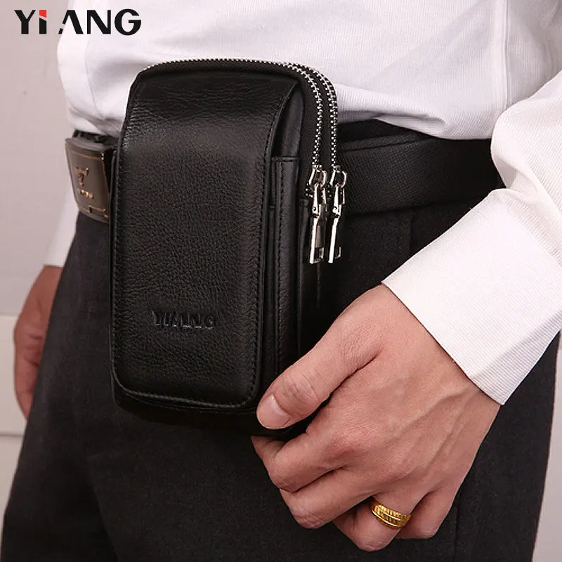 Goedkoop YIANG Taille Packs voor Mannen Lederen Mobiele Telefoon Tassen 2 stijlen Heuptas Fashion Riemclip Zak Multifunctionele Ontwerp Rits Pouch
