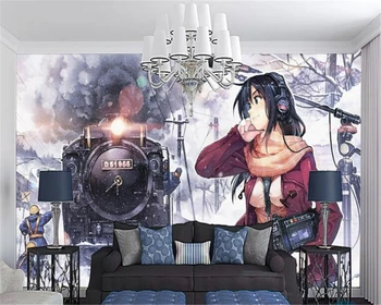 

beibehang wallpaper for walls 3 d Train girl cute cartoon hand drawn japanese style home interior wallpaper for walls in rolls
