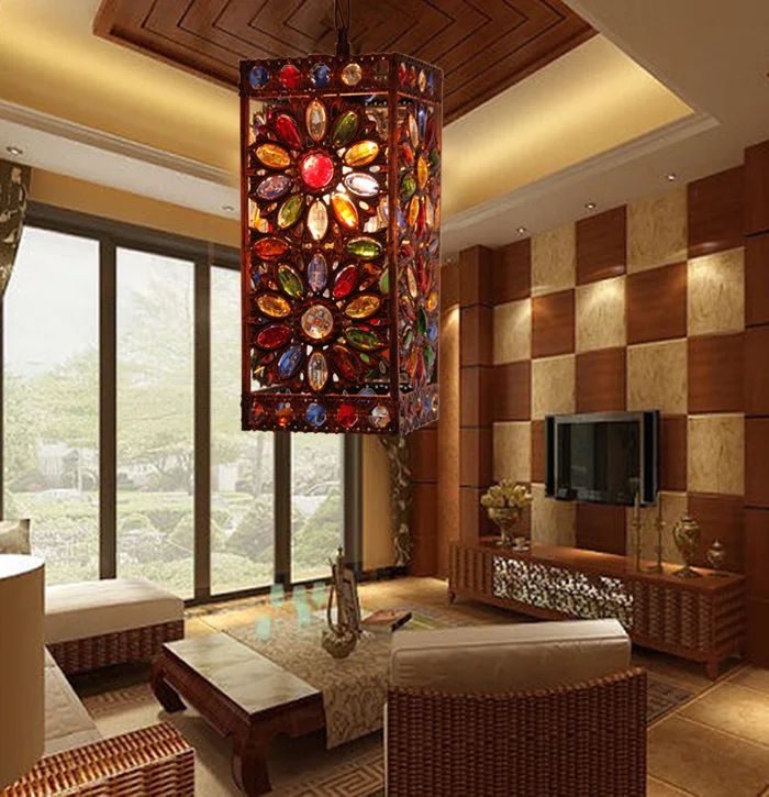 

Southeast Asia Style Pendant Light Led E14 Retro Iron Crystal Lamp 3models Design Pure Hand-Made Elegant Shape For Living Room