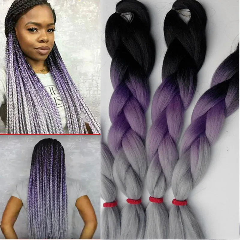 Purple Ombre Braiding Hair 100g 10pcs Crochet Braids Hair
