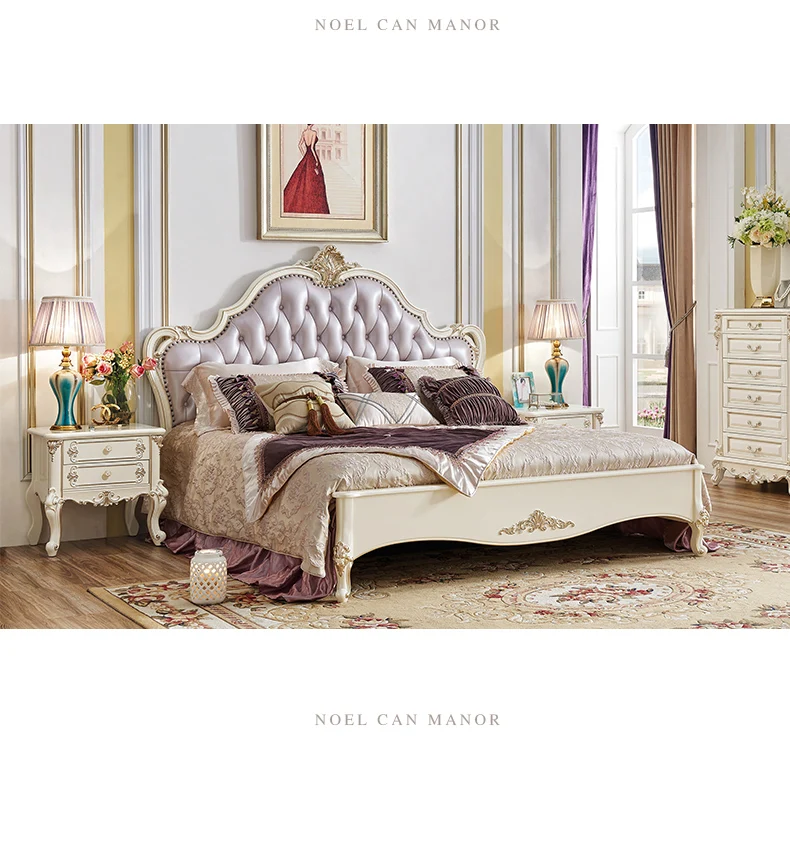 Antique Design bedroom furniture king size solid wood bed set