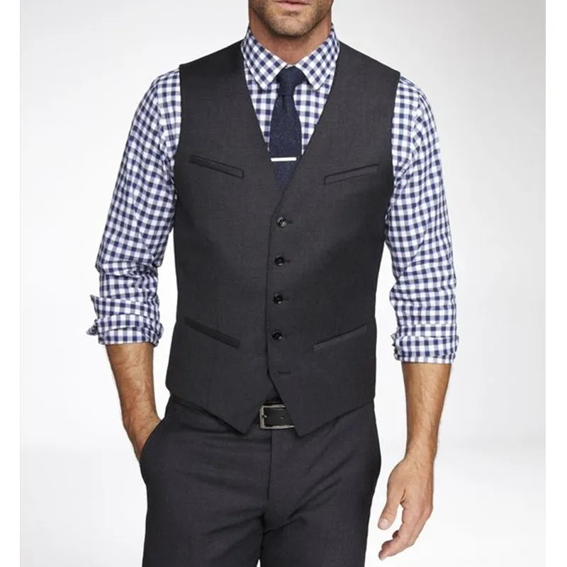 New Cheap Charcoal Mens Waistcoat Formal Business Mens Vests Groomsmens