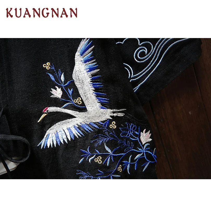Мужской кардиган с вышивкой KUANGNAN Crane кимоно рубашка 5XL одежда японское летняя