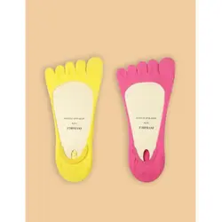Сладкий Карамельный цвет хлопок Для женщин Для мужчин пять пальцев носки с пальцами, носки невидимые, Нескользящие ботильоны летние тонкие