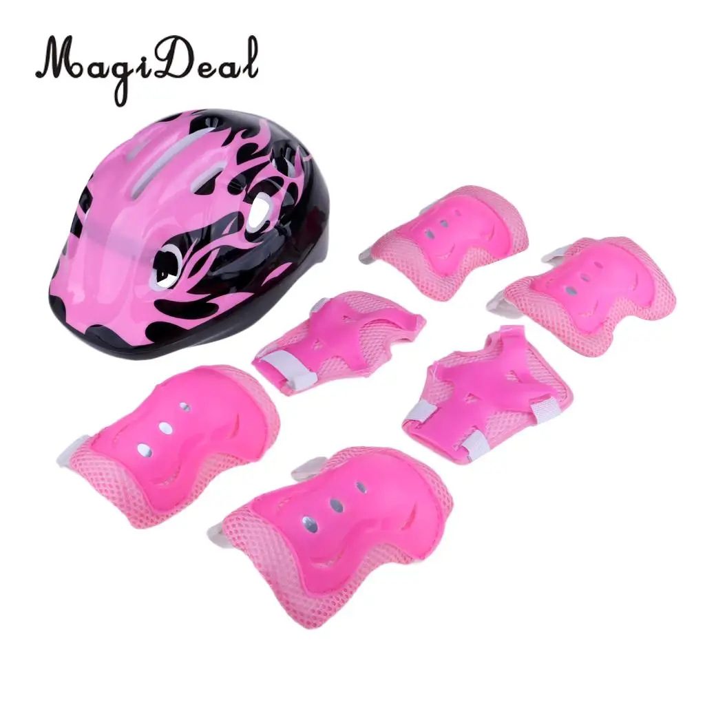 MagiDeal 7 Pieces Kids Bicycle Roller Skating Helmet Knee Elbow Wrist Pads Set for Skateboarding Longboarding Bicycle Scooter