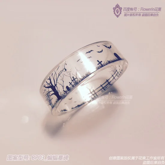 

Tombstone Picture_handmade retro material Bat Halloween ring aesthetic ring pattern material BP03