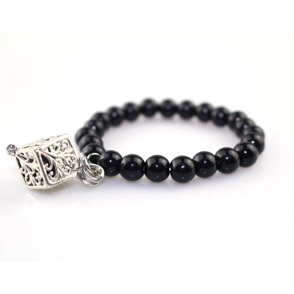 

2018 Silver Hollowed Photo Box Female Natural Bead Bracelet Obsidian Aromatherapy Hand String Essential Oil Box Women Bracelet