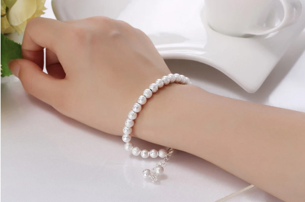 Новая мода 925 стерлингового серебра матовые бусины браслет ювелирные изделия регулируемый шарм браслеты для женщин ювелирные изделия