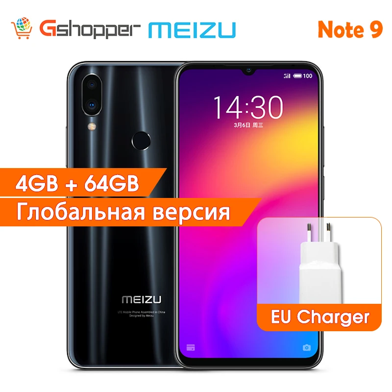 Meizu Note 9 глобальная версия 4 ГБ ОЗУ 64 Гб ПЗУ Смартфон Snapdragon 675 Восьмиядерный 48.0MP двойная реальная камера 6,2 "HD полный экран