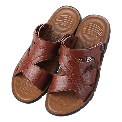 Г.; Sandalias Hombre; настоящие тапочки для мужчин; мужская летняя пляжная обувь г.; уличные Вьетнамки; сандалии на платформе; кожаная резиновая обувь; Новинка; 55 - Цвет: 007 Brown