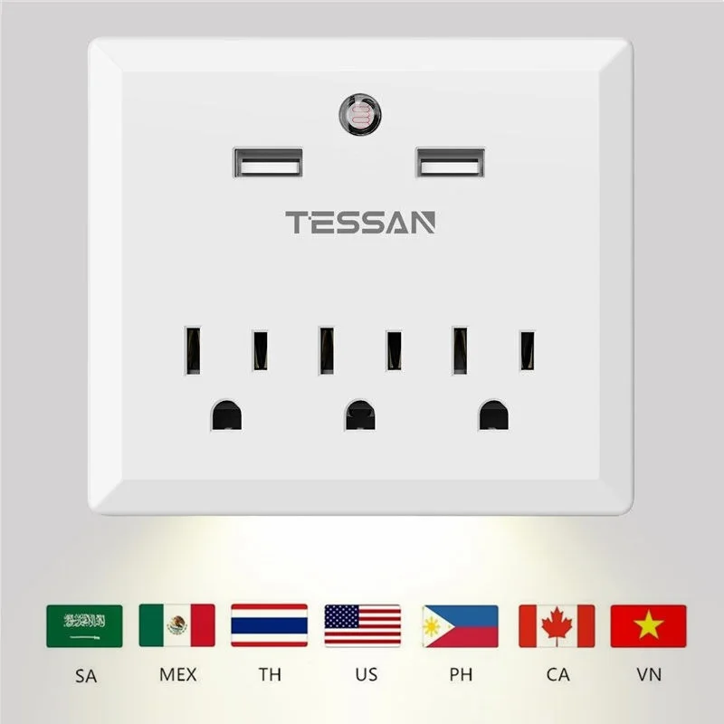TESSAN США Мощность полосы переменного тока настенного монтажа и usb розетки