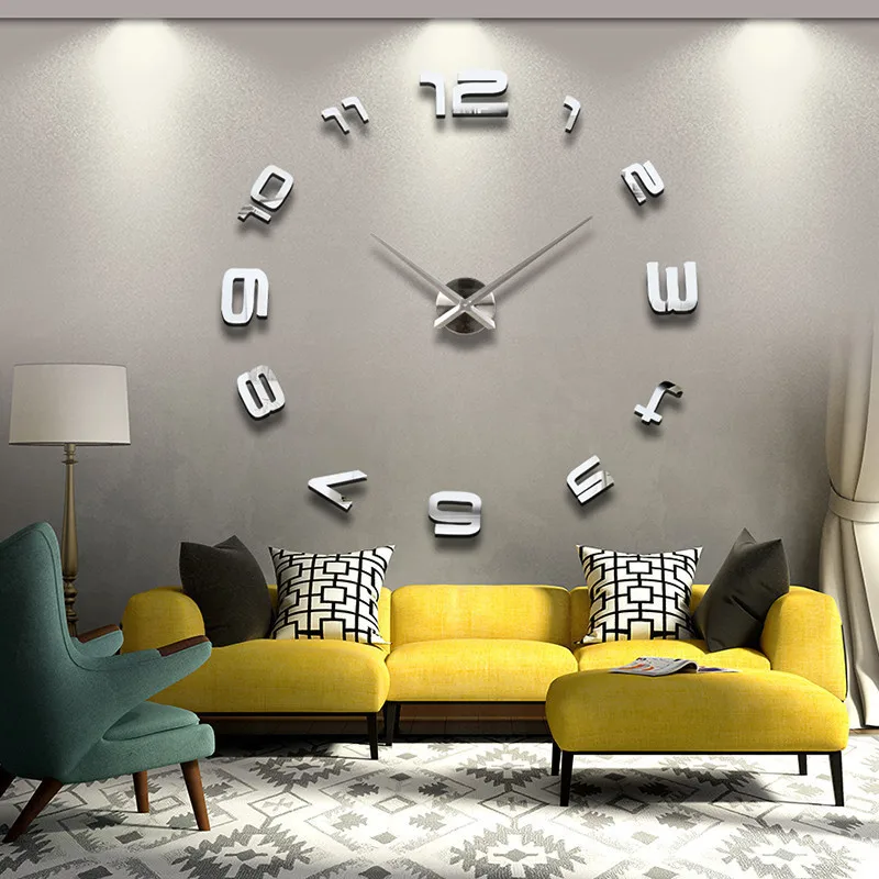 New Large 3D Digital Wall Clock For Living Room DIY Big Creative Novelty Watch Wall Modern